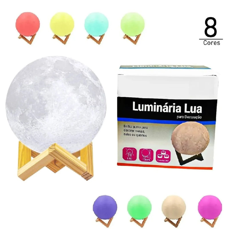 Lua Cheia Luminária 3D com 7 cores